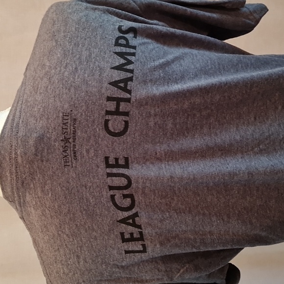 TEXAS STATE Renletless tee in grey, L, VGUC, League Champs on back, Cat eyes - Picture 4 of 5